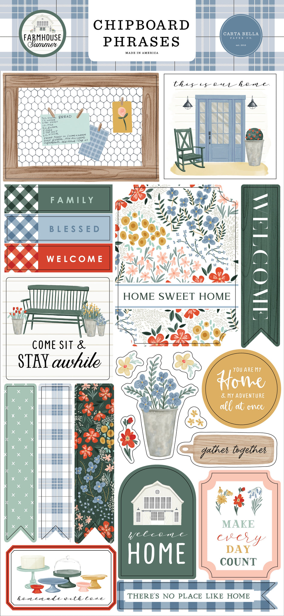 Echo Park Farmhouse Summer Chipboard Phrases